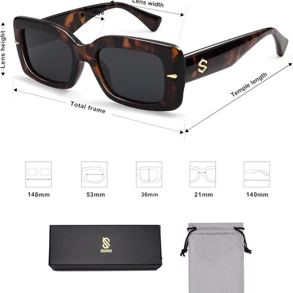 Square Thick Sunglasses Women Plastic Polarized UV Protection Tortoise Grey - Picture 6 of 6